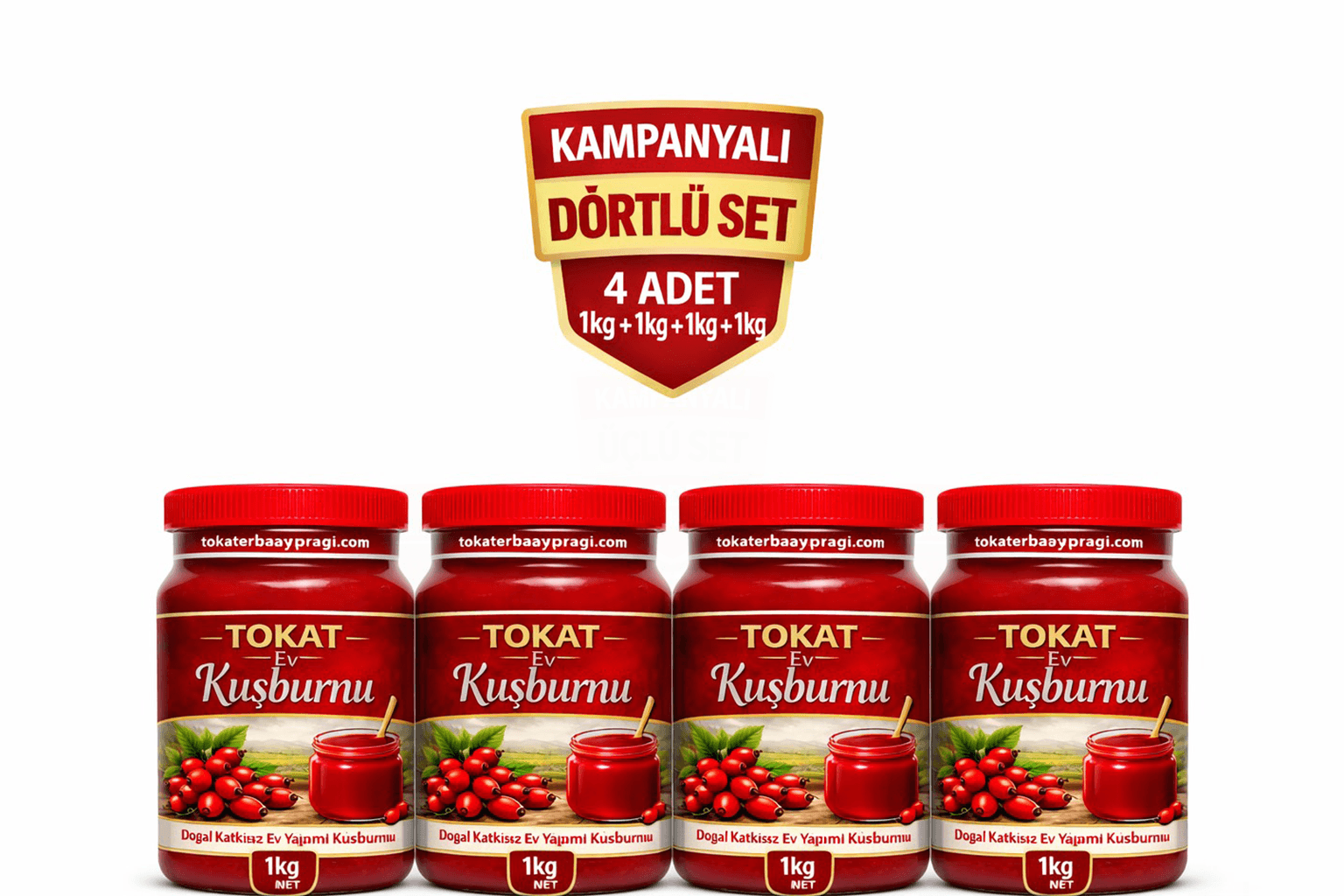 Tokat Ev Yapımı Doğal Kuşburnu Reçeli 1 KG * 4 Adet