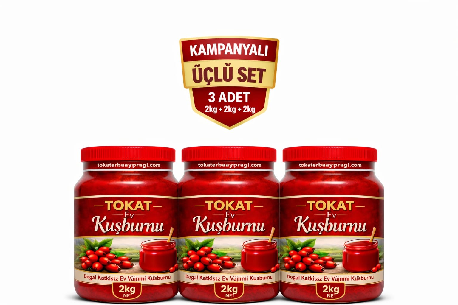 Tokat Ev Yapımı Doğal Kuşburnu Reçeli 2 KG * 3 Adet