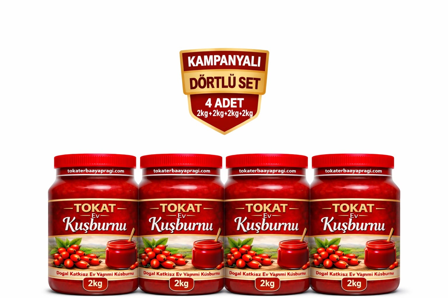 Tokat Ev Yapımı Doğal Kuşburnu Reçeli 2 KG * 4 Adet